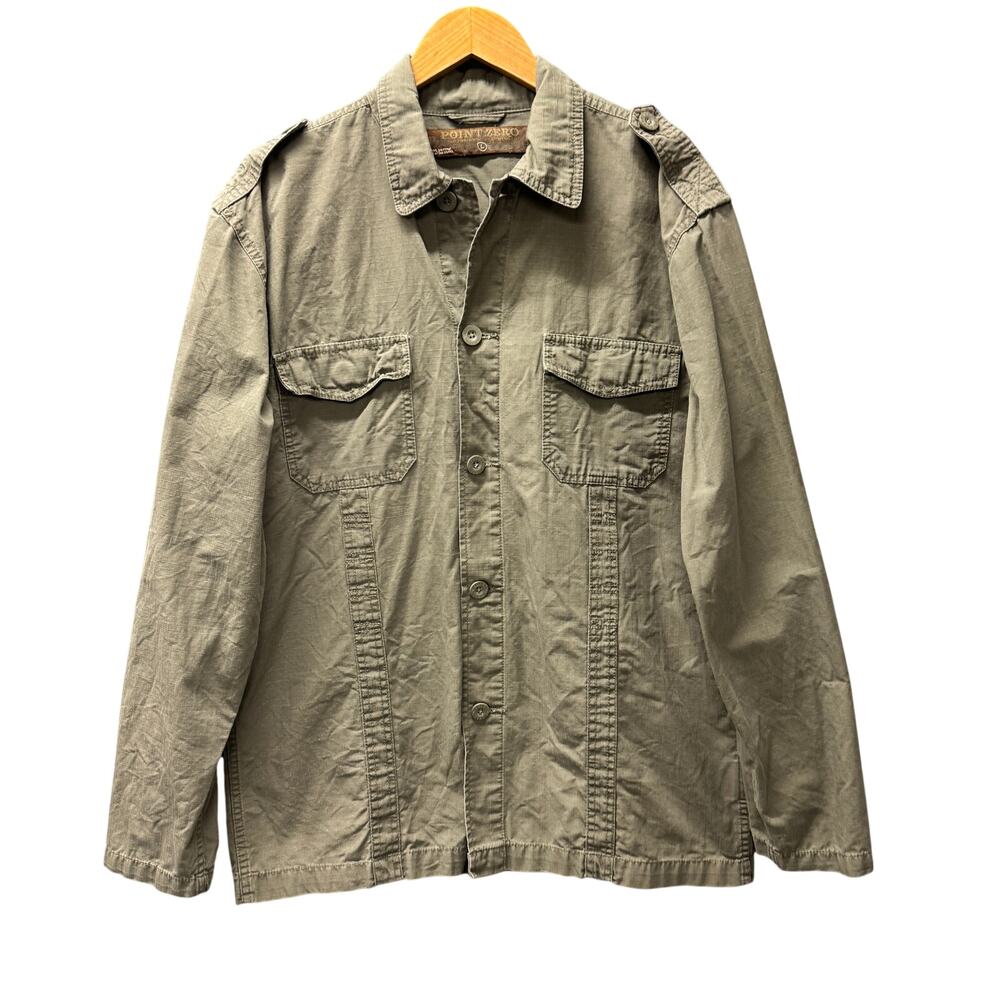 Point Zero Shirt Jacket‎ Mens Large Green Button Up Ripstop Utility Shacket
